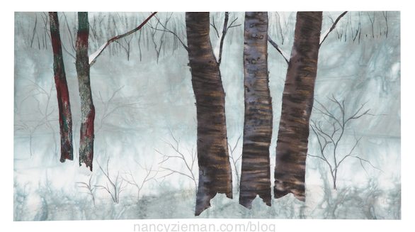 Landscape quilting by Natalie Sewell and Nancy Zieman,River  Birches by Natalie Sewell