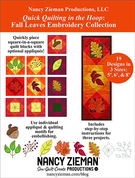 Exclusive Quick Quilting in the Hoop: Fall Leaves Embroidery Collection and Book available at ShopNZP.com