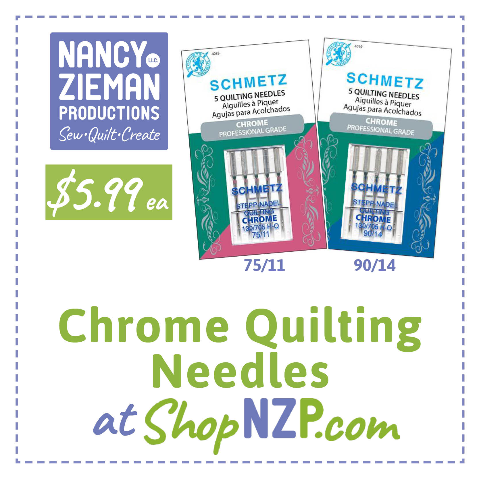 Schmetz Chrome Quilting Needles available at ShopNZP.com