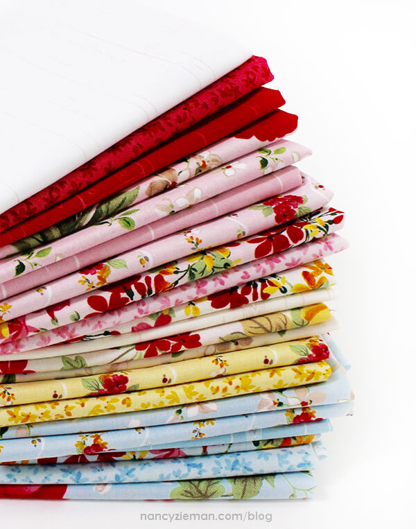 Farmhouse Florals Fat Quarter Bundle featured in She's Our Star 2018 Block of the Month by Sewing With Nancy Zieman