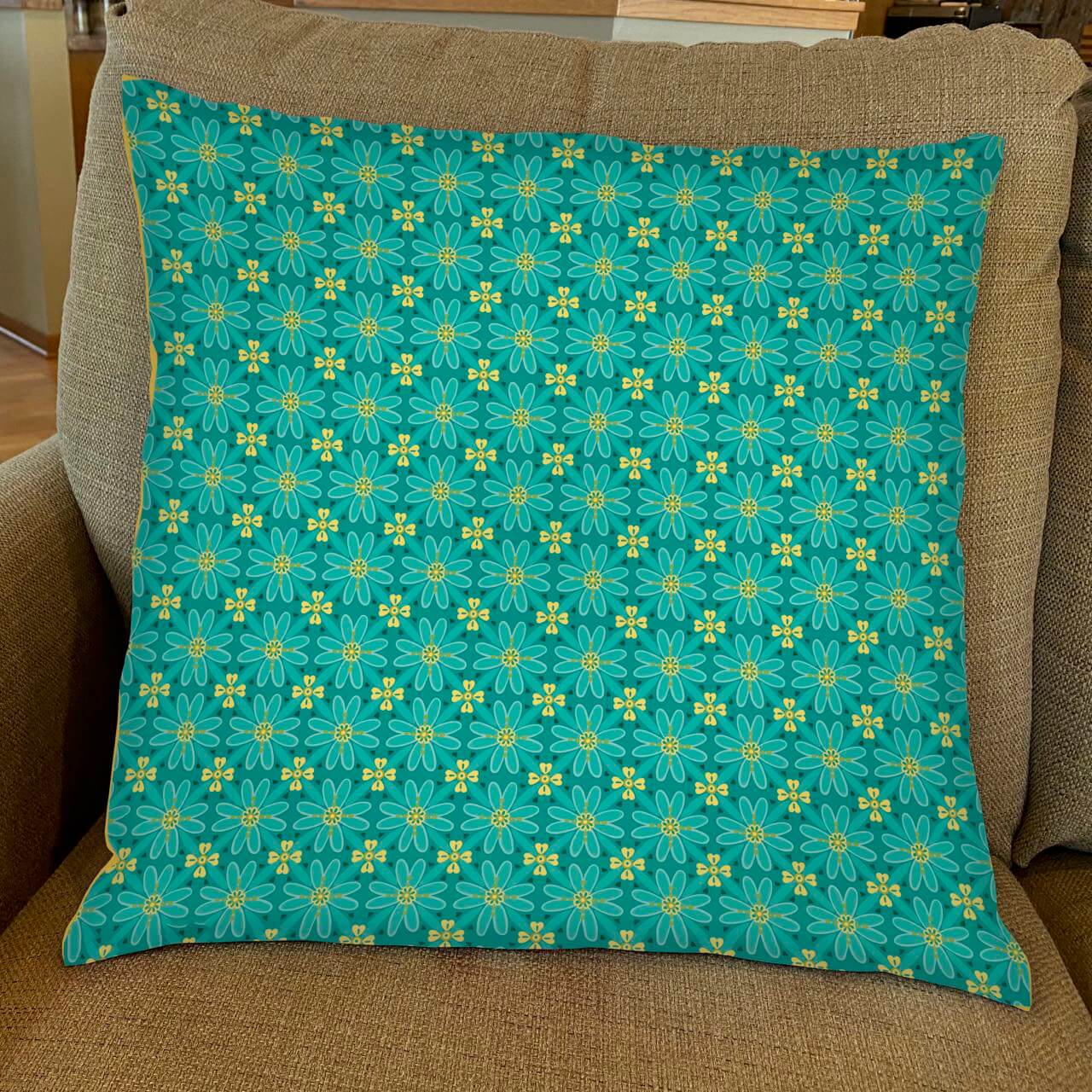 VIOLA  Grey, Teal, And Brown Patterned Throw Pillow