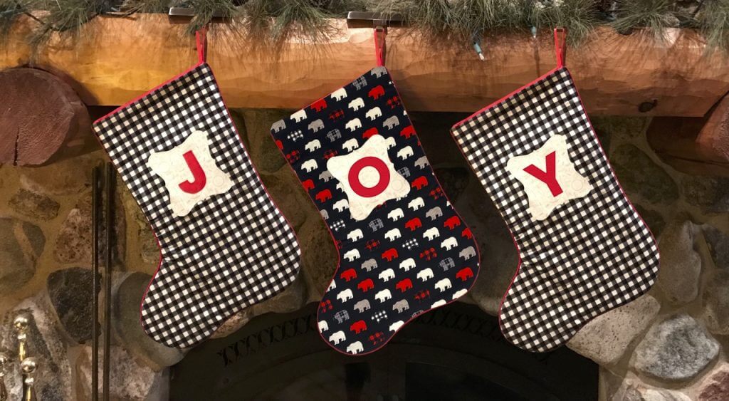 2020 Monogrammed Christmas Stocking Sewing Tutorial at The Nancy Zieman Productions Blog JOY Stockings