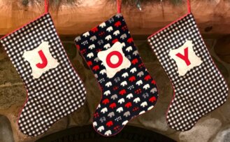 2020 Monogrammed Christmas Stocking Sewing Tutorial at The Nancy Zieman Productions Blog JOY Stockings