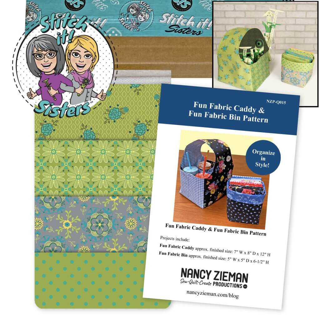 Green & Teal Wildflower Boutique Fun Fabric Caddy & Fun Fabric Bin Bundle Box available at Nancy Zieman Productions at ShopNZP.com