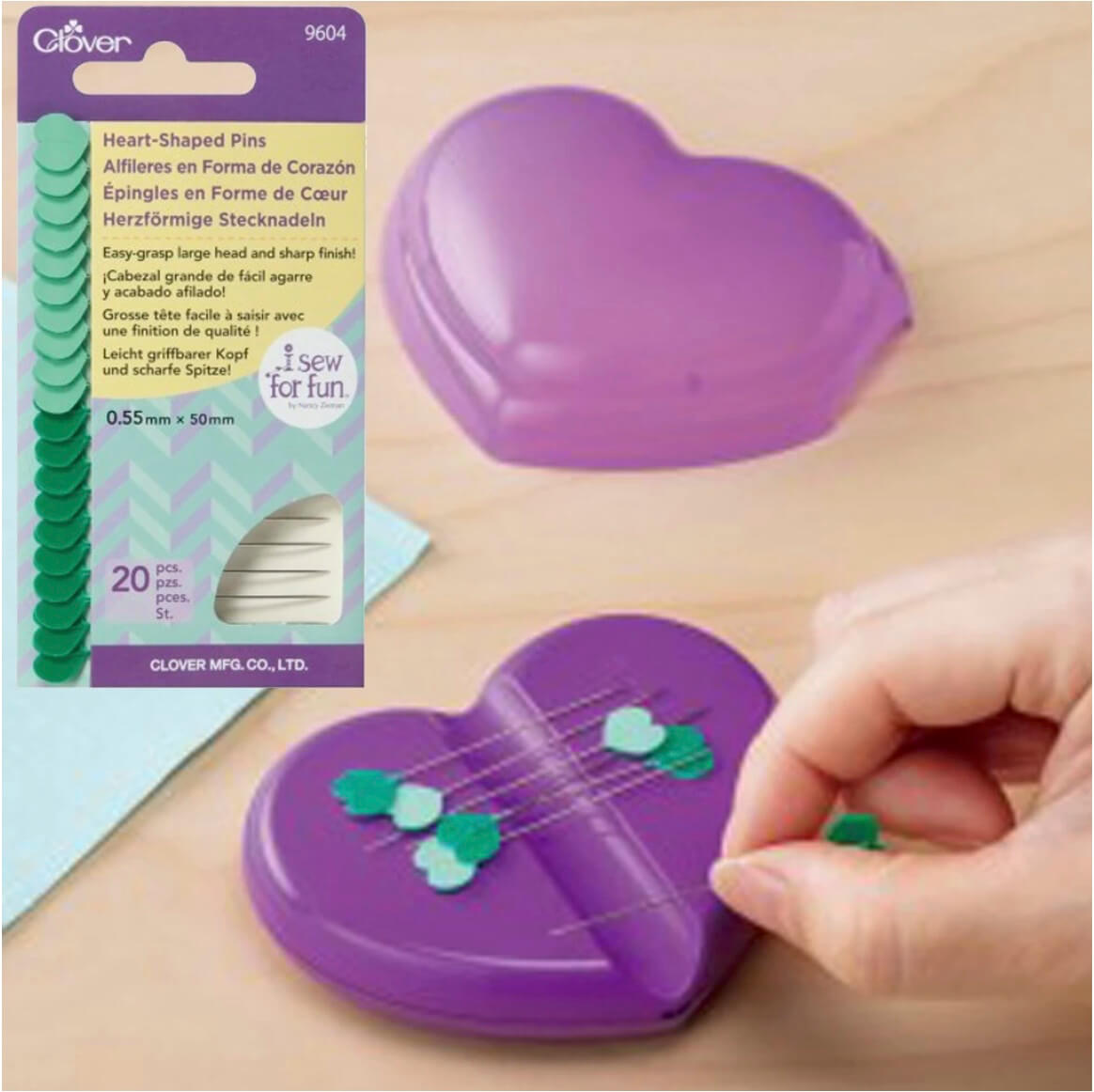 Clover's Heart Shaped Magnetic Pin Caddy and Heart Shaped Pins Available at Nancy Zieman Productions at ShopNZP.com