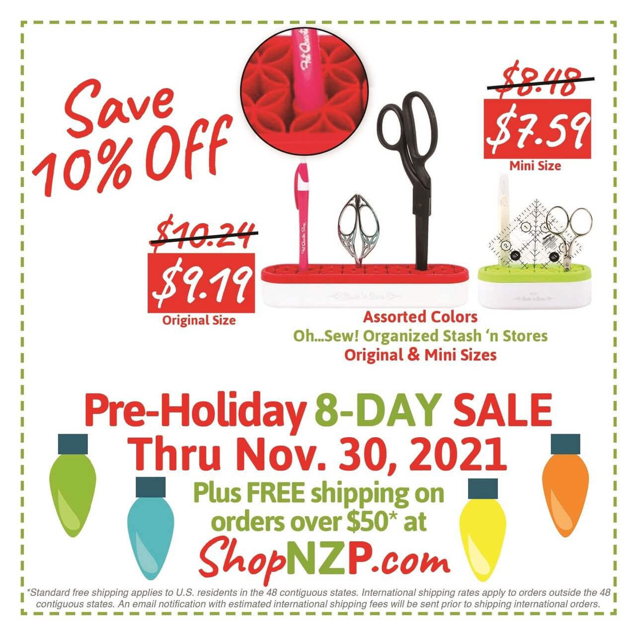 Save 10 Percent Off Oh Sew! Organized Stash 'n Stores at Nancy Zieman Productions at ShopNZP.com Sale Nov 23-30, 2021