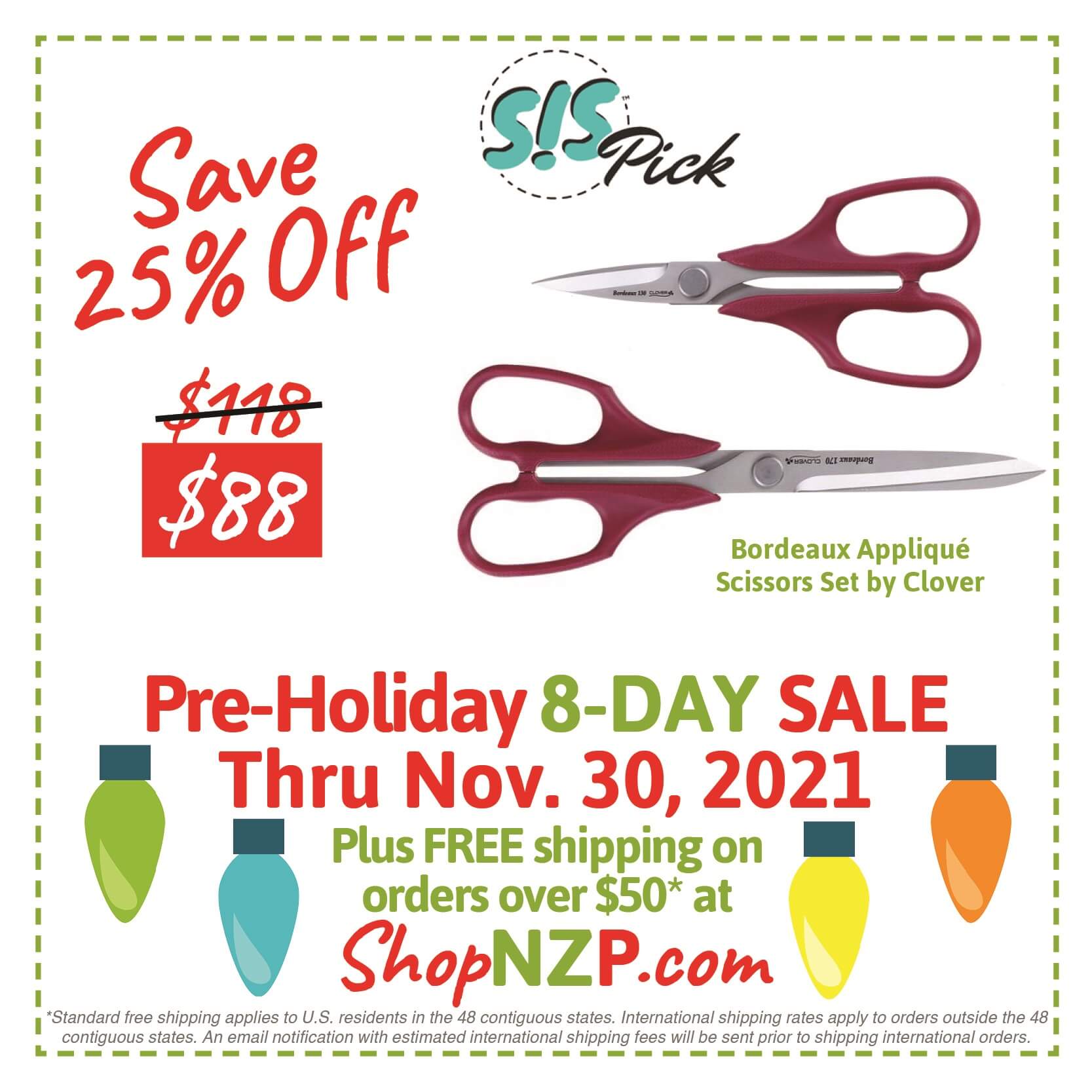 Save 25 Percent Off Bordeaux Applique Scissors at Nancy Zieman Productions at ShopNZP.com Sale Nov 23-30,21