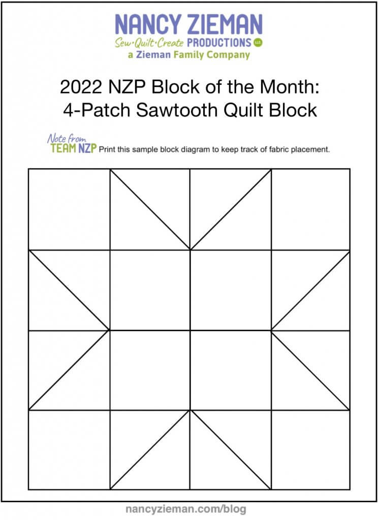 NZP 2022 BOM 4-Patch Sawtooth Quilt Block Planner