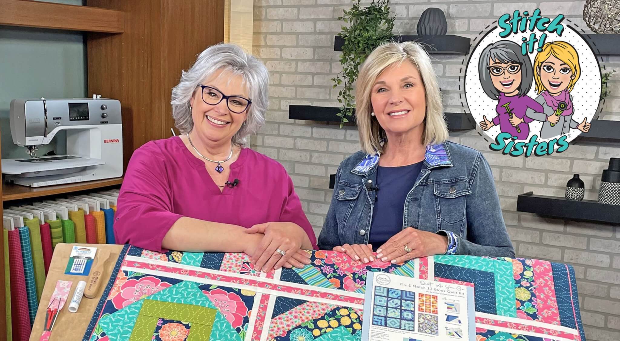 Deanna Springer and guest Jill Repp on the set of Stitch it! Sisters Quilt As You Go Mix and Match 12 Block Quilt at The Nancy Zieman Productions Blog