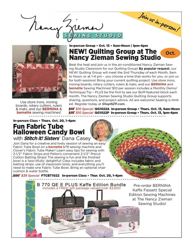 Nancy Zieman Sewing Studio Store Fall Store Class Schedule 
