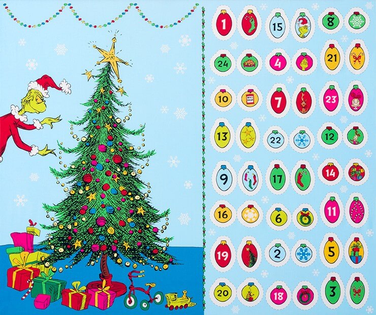ADE 17489 223 01 How the Grinch Stole Christmas Advent Calendar Fabric Panel