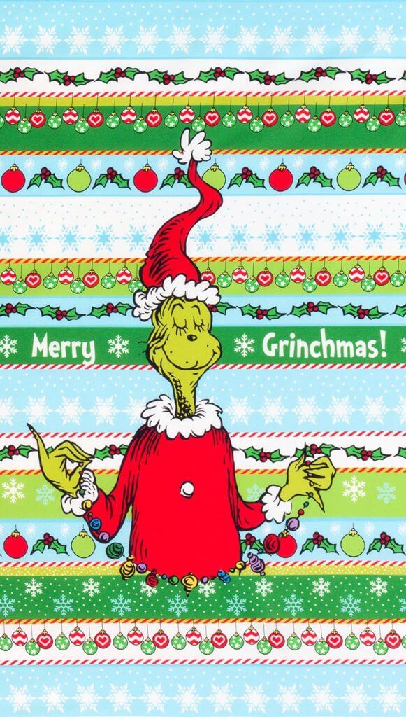 ADE 20274 223 02 How the Grinch Stole Christmas Holiday Stripes Fabric Panel