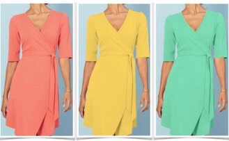 McCalls M7893 Wrap Dress Pattern by Nancy Zieman Productions and Stretch Jersey Knit Fabrics 1