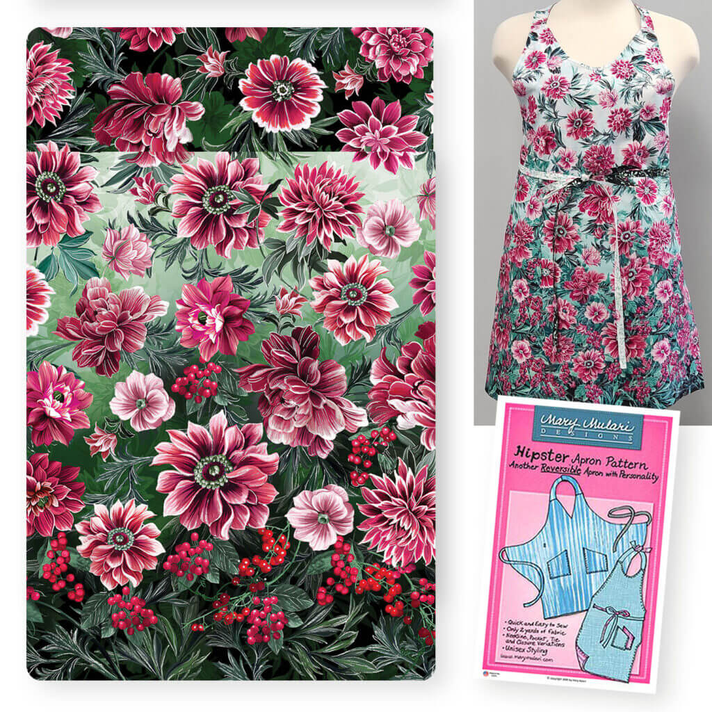 NEW! Winterberry Floral Fabric Collection Plus NEW! Mary Mulari's Winterberry Hipster Apron Kit