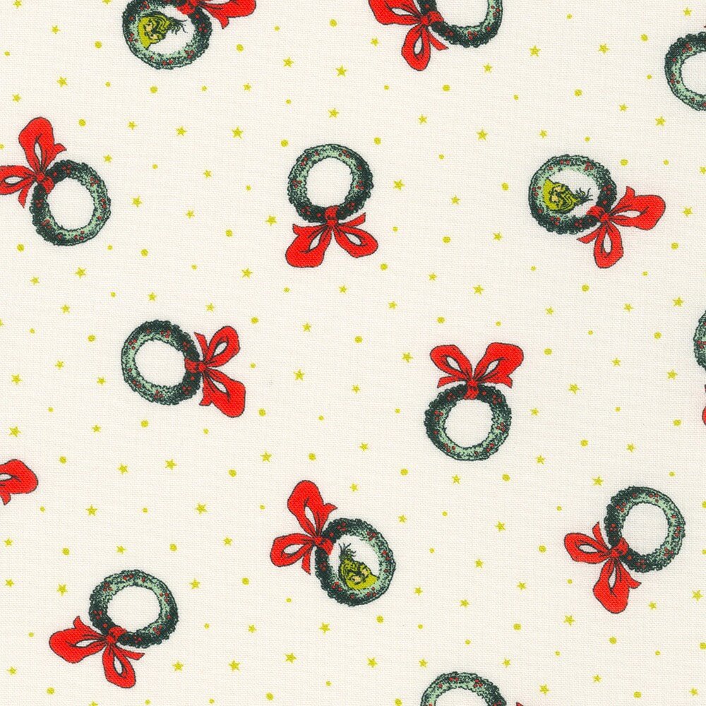 How the Grinch Stole Christmas Wreaths Fabric by the Yard available at ShopNZP.com from Nancy Zieman Productions