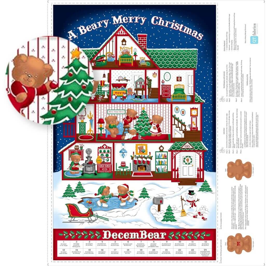 Beary Merry Christmas Wall Hanging with Advent Calendar Fabric Panel