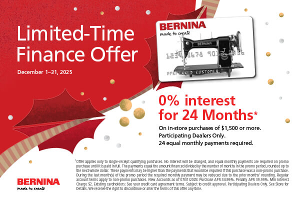 Zero Percent Financing on BERNINA Sewing Machines at Nancy Zieman Productions at ShopNZP.com