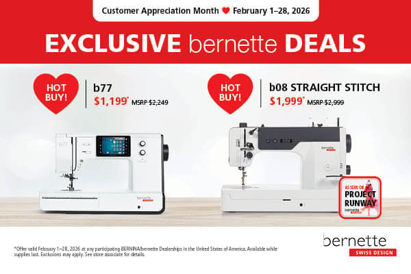 BERNINA Floor Model Clearance Sale at The Nancy Zieman Sewing Studio And Quilt Shop in Downtown Beaver Dam WI