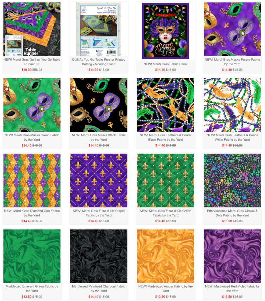 Quilt As You Go Table Runner Printed Batting and Mardi Gras Fabrics available at ShopNZP.com from Nancy Zieman Productions