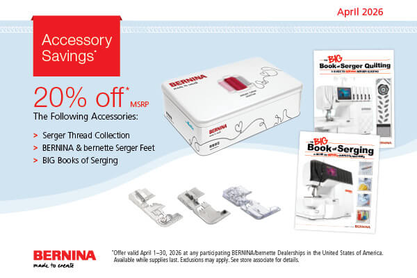 Serger Sewing Machine Accessories Sale at The Nancy Zieman Sewing Studio And Quilt Shop in Downtown Beaver Dam now thru April 30, 2026