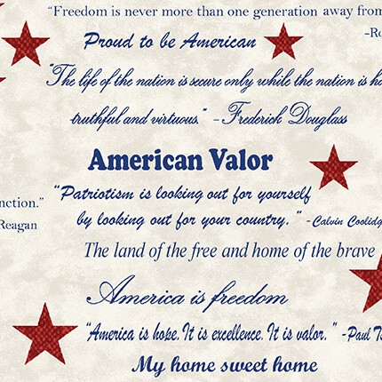 American Valor Fabric by Cheryl Haynes for Benartex Designer Fabrics are available at ShopNZP.com Nancy Zieman Productions American Valor Fabric by Cheryl Haynes for Benartex Designer Fabrics are available at ShopNZP.com Nancy Zieman Productions