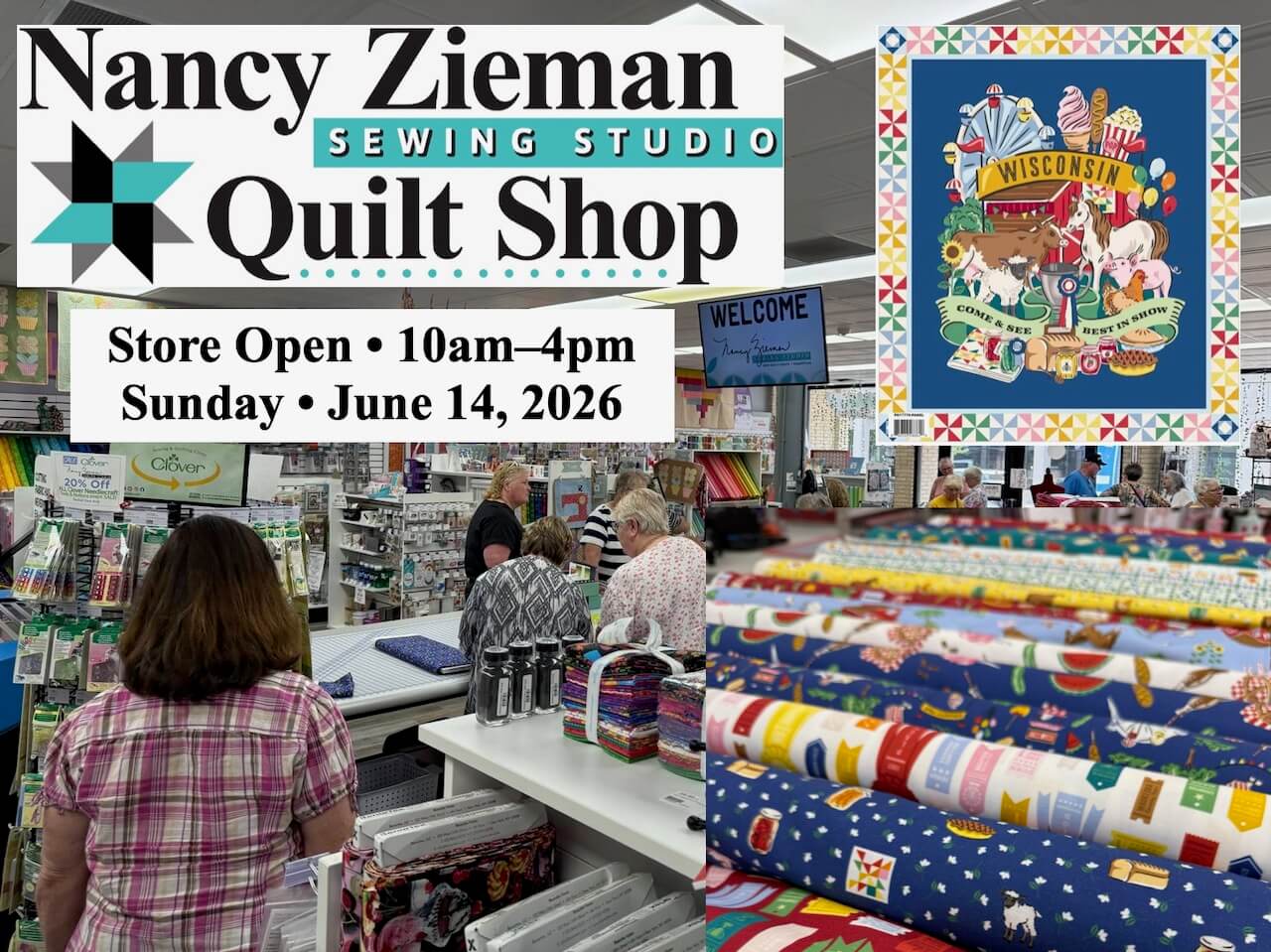 Nancy Zieman Sewing Studio And Quilt Shop OPEN 10am to 4pm Sunday June 14, 2026