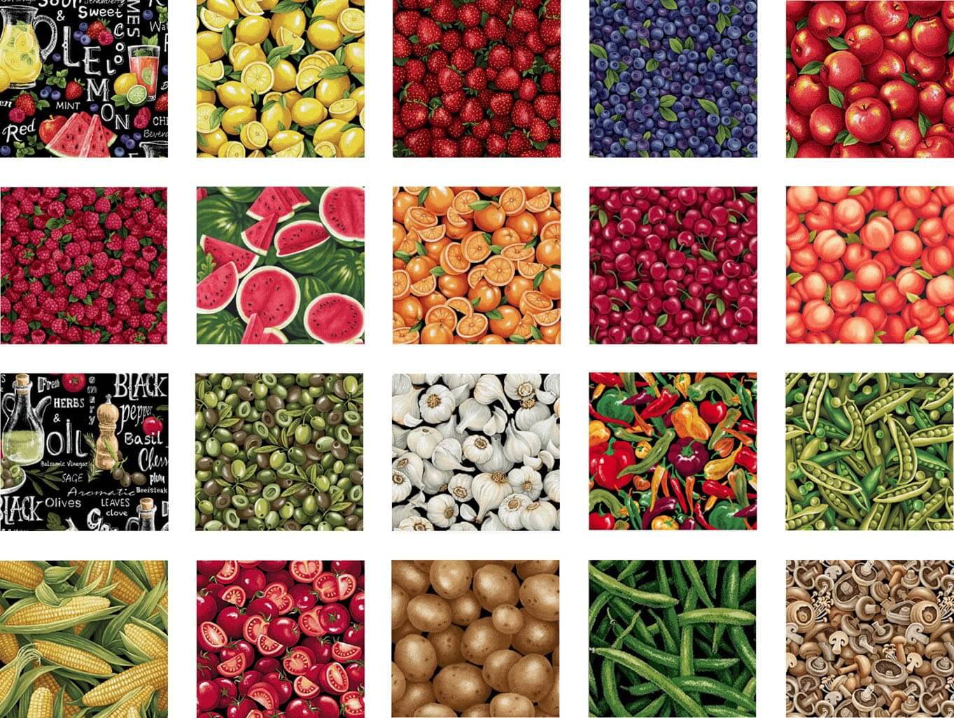 It's Farmer's Market Season! Our produce fabric stand is open with over two dozen different fruit & veggie fabrics at Nancy Zieman Productions at ShopNZP.com.